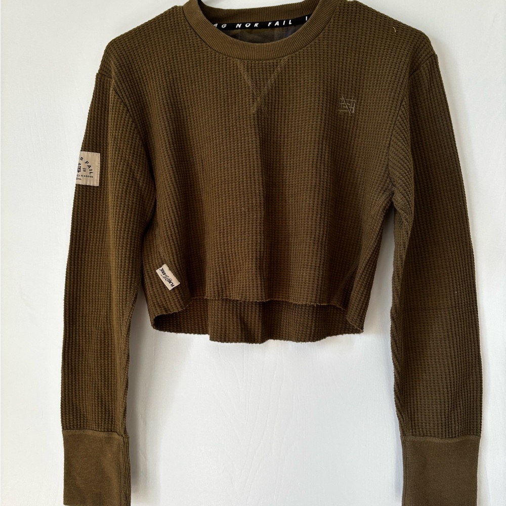 Flag Nor Fail Army Green Waffle Knit Crop Top